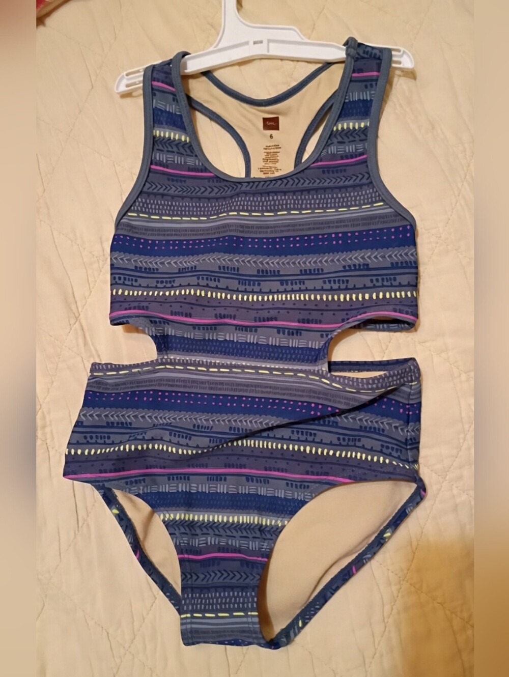 Tea Collection Girls Blue Patterned Cutout One-Piece Swimsuit